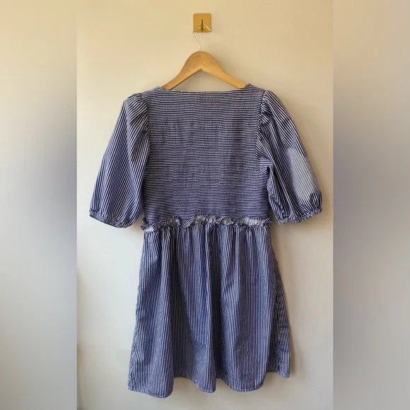 Nation LTD | Large Blue and White Striped 100% Pima Cotton Smocked Dress‎ - Picture 6 of 6